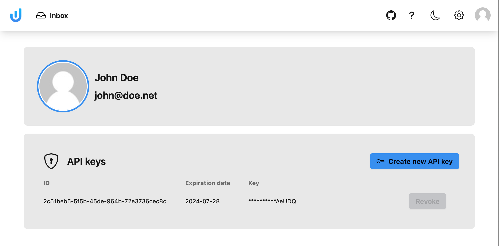 user profile page